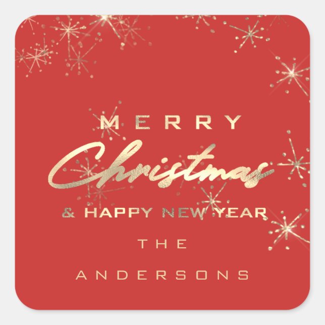 Pegatina Cuadrada Feliz Navidad Feliz Año Nuevo Estrellas de la Chis (Anverso)