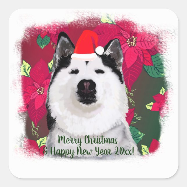 Pegatina Cuadrada Feliz Navidad, Feliz Año Nuevo Personalizado Texto (Anverso)