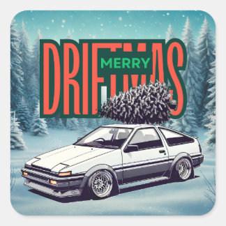 Pegatina Cuadrada (Feliz Navidad) Feliz Driftmas - Hachiroku