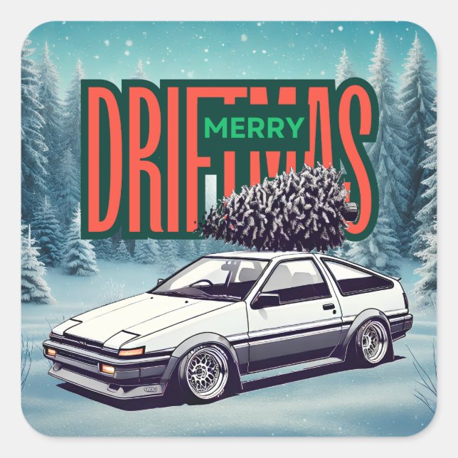 Pegatina Cuadrada (Feliz Navidad) Feliz Driftmas - Hachiroku (Anverso)