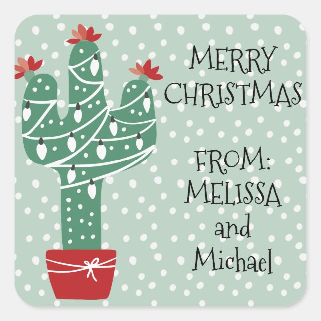 Pegatina Cuadrada Feliz Navidad | Feliz Navidad Cactus (Anverso)