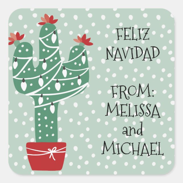 Pegatina Cuadrada Feliz Navidad | Feliz Navidad Cactus (Anverso)