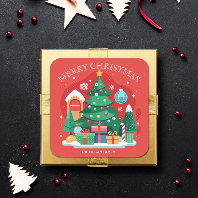 Pegatina Cuadrada Feliz Navidad Festividad de Comida Casera (Merry Christmas personalized stickers for homemade food holiday baking and gifts)