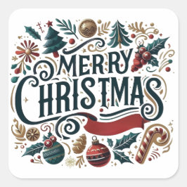Pegatina Cuadrada Feliz Navidad Festivo
