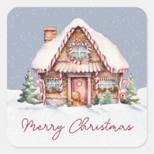 Pegatina Cuadrada Feliz Navidad Gingerbread House