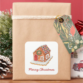Pegatina Cuadrada Feliz Navidad Gingerbread House