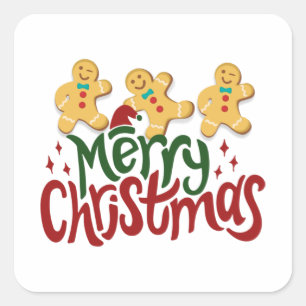 Pegatina Cuadrada  Feliz Navidad Gingerbread Men bailando jengibre