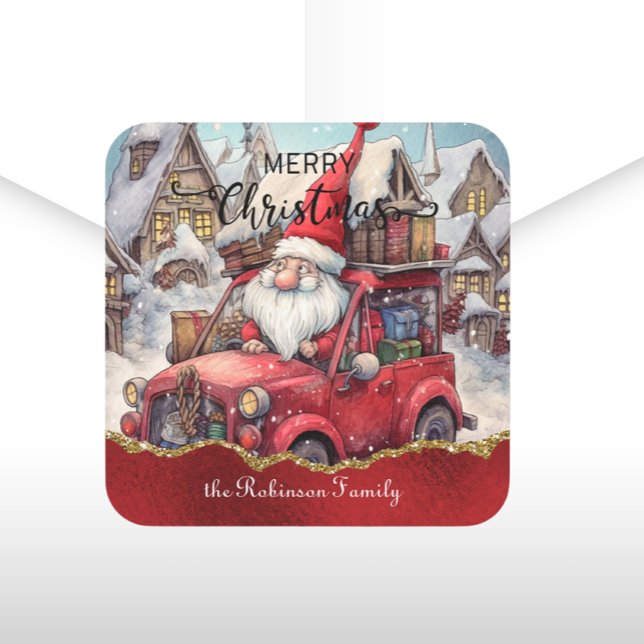 Pegatina Cuadrada Feliz Navidad Gnomes Personalizado de Camión Vinta (Subido por el creador)