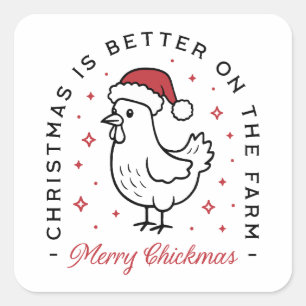 Pegatina Cuadrada Feliz Navidad granja país divertidas citas de poll