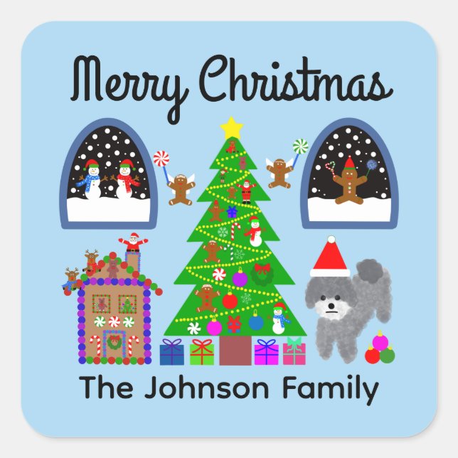 Pegatina Cuadrada Feliz Navidad Gray Poodle Navidades #6 Pegatinas (Anverso)