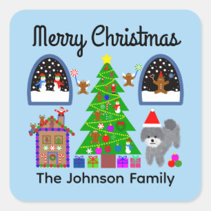 Pegatina Cuadrada Feliz Navidad Gray Poodle Navidades #6 Pegatinas