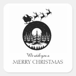 Pegatina Cuadrada Feliz Navidad Hermoso Trineo de Santa Personalizad