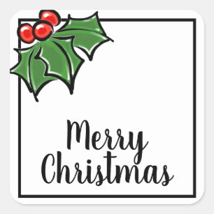Pegatina Cuadrada Feliz Navidad Holly deja bayas