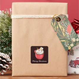 Pegatina Cuadrada Feliz Navidad Hot Cocoa Marshmallow Snowman