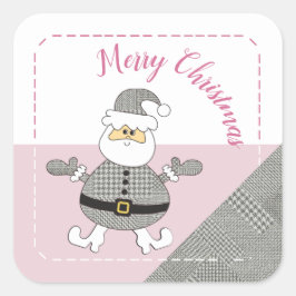 Pegatina Cuadrada Feliz Navidad Houndstoth Fashion Santa