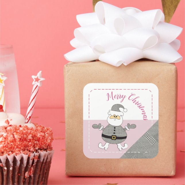 Pegatina Cuadrada Feliz Navidad Houndstoth Fashion Santa (Fiesta)