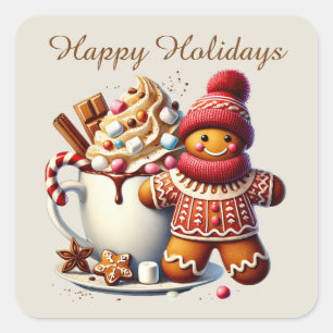 Pegatina Cuadrada Feliz Navidad jingpanes cocoa agregar texto