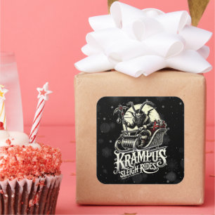 Pegatina Cuadrada Feliz Navidad Krampus Paseos en Trineo de Krampus
