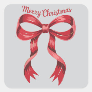 Pegatina Cuadrada Feliz Navidad Lazo Coqueta Rojo Femenina 