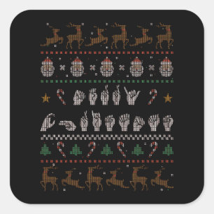 Pegatina Cuadrada Feliz Navidad - Lengua de Rótulo Americana ASL II