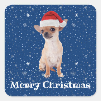 Pegatina Cuadrada Feliz Navidad Lindo Chihuahua Santa 2