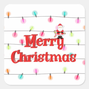 Pegatina Cuadrada Feliz Navidad Luces navideñas navideñas con Santa