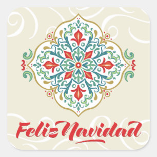 Pegatina Cuadrada Feliz Navidad México Idioma Español Navidad