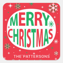 Pegatina Cuadrada Feliz Navidad Moderna Navidad Festividad Roja Pers