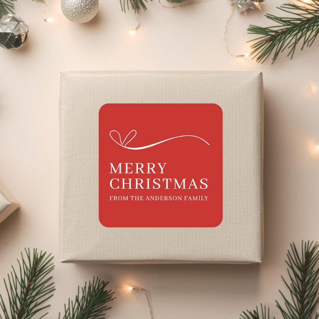 Pegatina Cuadrada Feliz Navidad moderno rojo simple (Subido por el creador)