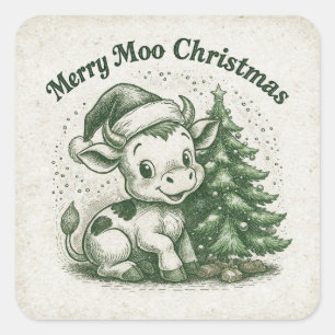 Pegatina Cuadrada Feliz Navidad Moo