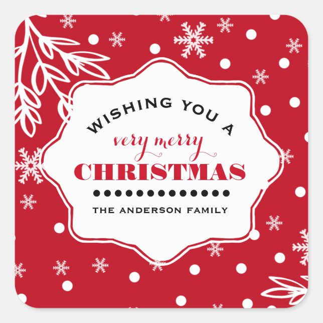 Pegatina Cuadrada Feliz Navidad. Navidades personalizados (Anverso)