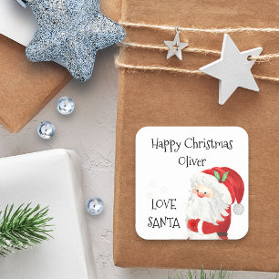 Pegatina Cuadrada Feliz Navidad Niños Nombre Amor Santa
