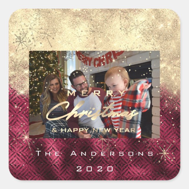 Pegatina Cuadrada Feliz Navidad Nueva remolacha de fotos de Purpurin (Anverso)