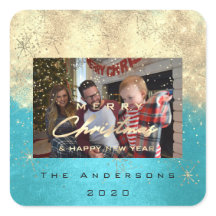 Feliz Navidad Nuevo Purpurina de oro Foto Azul