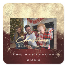 Feliz Navidad Nuevo Purpurina de oro Foto Maroon