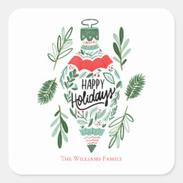 Pegatina Cuadrada Feliz Navidad Ornamento