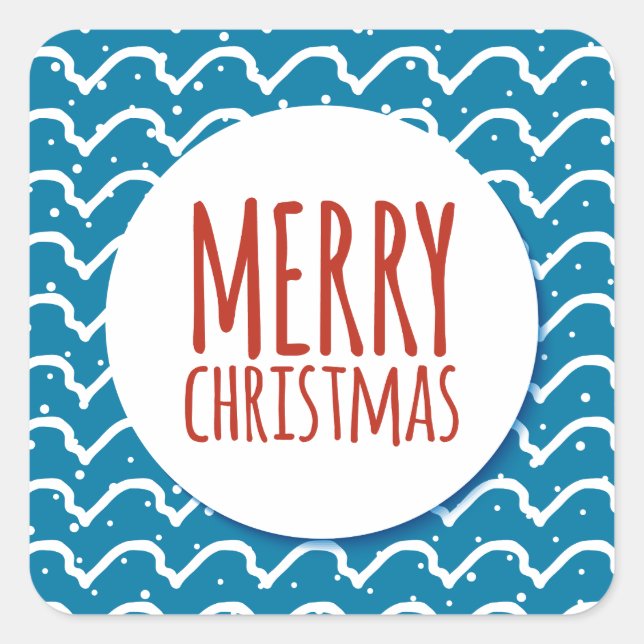 Pegatina Cuadrada Feliz Navidad Patrón sin foco Textura azul (Anverso)