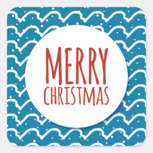 Pegatina Cuadrada Feliz Navidad Patrón sin foco Textura azul