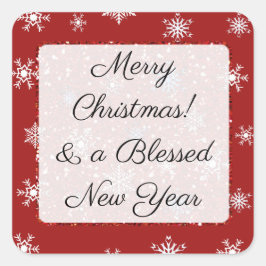Pegatina Cuadrada Feliz Navidad, Pegatinas de copos de nieve rojos