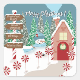 Pegatina Cuadrada Feliz Navidad Pegatinas del Polo Norte