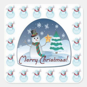 Pegatina Cuadrada Feliz Navidad Pegatinas Snowman
