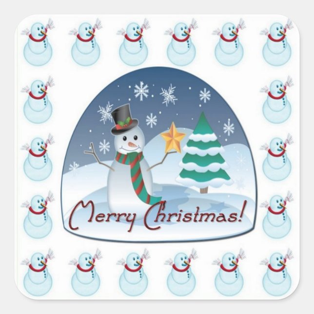 Pegatina Cuadrada Feliz Navidad Pegatinas Snowman (Anverso)