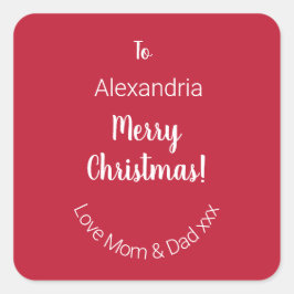 Pegatina Cuadrada Feliz Navidad personalizada de mamá y papá