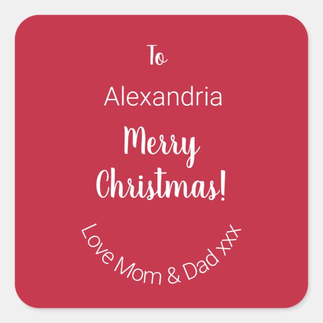 Pegatina Cuadrada Feliz Navidad personalizada de mamá y papá (Anverso)