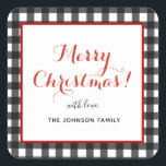 Pegatina Cuadrada Feliz Navidad personalizada Funda negra y blanca<br><div class="desc">Funda blanca y negra de moda y personalizada pegatinas navideños. Personalizar usando los cuadros "Editar esta plantilla de diseño" en el lado derecho del elemento,  o haga clic en el botón azul "Personalizar" para organizar el texto,  cambie los tipos de letra y los colores.</div>