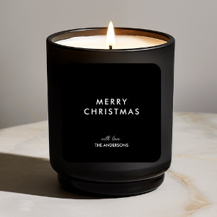 Pegatina Cuadrada Feliz Navidad Personalizada Negro   Nombre persona