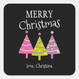 Pegatina Cuadrada Feliz Navidad Personalizado de los Árboles Rosados
