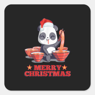Pegatina Cuadrada Feliz Navidad Ramen Panda Fideos Japoneses