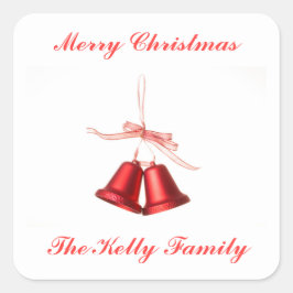 Pegatina Cuadrada Feliz navidad Red Bell decoración con texto