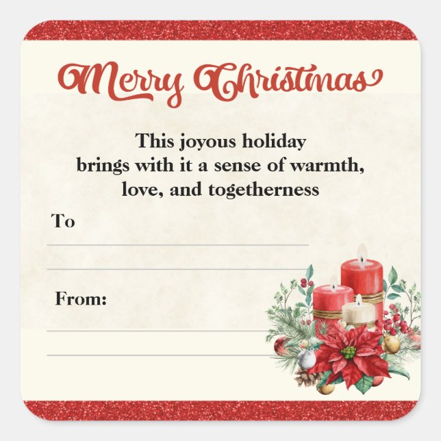 Pegatina Cuadrada Feliz Navidad Regalos de amistad y negocios (Anverso)